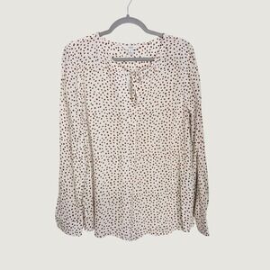 M&S Marks & Spencer Brown‎ Cream Polka Dot Tie Neck Viscose Blouse Top Size 12
